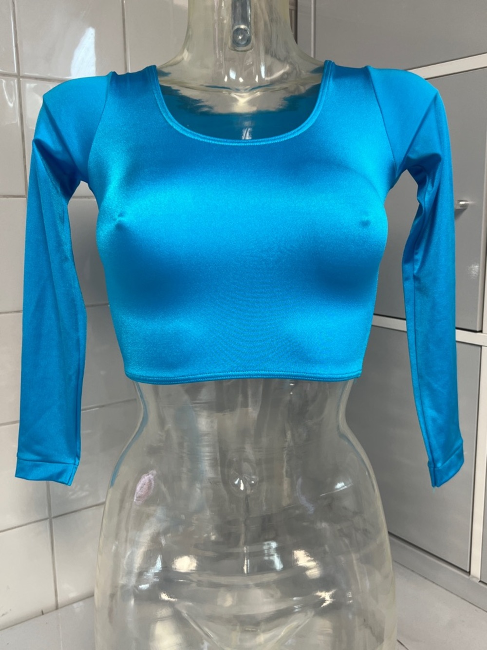 Shimmery Spandex 3/4 Slv Dance Crop Top S NWOT